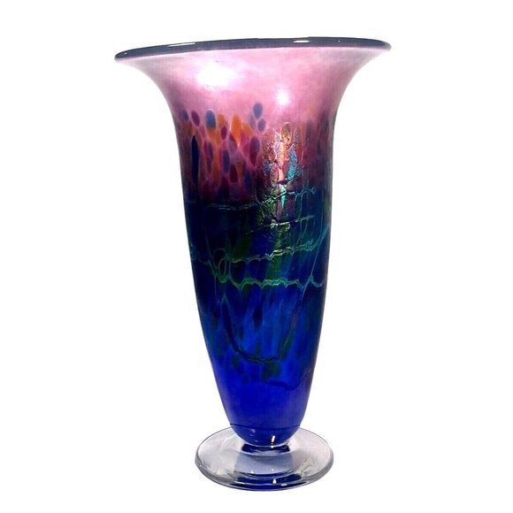 ROBERT HELD LARGE SIGNED TRUMPET CANADIAN IRIDESCENT ART GLASS ART DECO  VASE - Picture 14 of 16